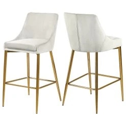 Meridian Furniture Karina Velvet Stool, Set Of 2, Cream, Gold Base