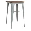 Offex 23.5" Square Silver Metal Indoor Bar Height Table, Walnut Rustic Wood Top
