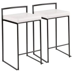 LumiSource Fuji Counter Stool Set Of 2, White, Black Frame