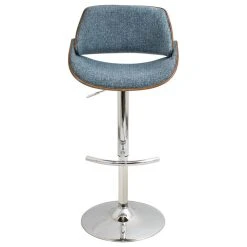 Lumisource Fabrizzi Adjustable Barstool In Walnut Wood, Blue