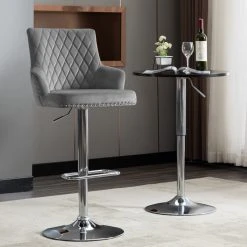 Duhome Inc 1 X Diamond Stitched Height Adjustable Velvet Bar Stool, Grey -CHAMPRO shop 3a113946011b2f5c 7150 w800 h800 b0 p0