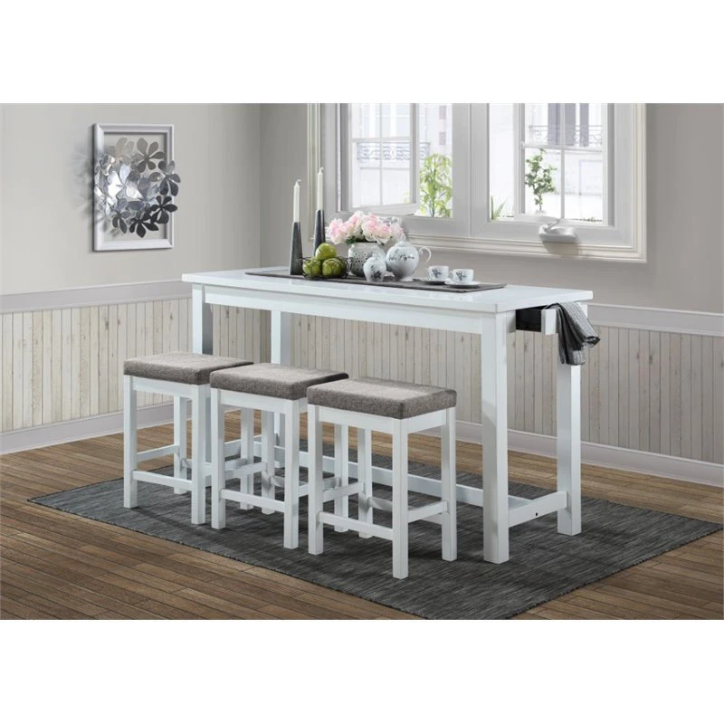 Domain Industries Inc. Lexicon Connected 4 Piece Wood Counter Height Dining Set In White 2 Domain Industries Inc. Lexicon Connected 4 Piece Wood Counter Height Dining Set In White - Image 2