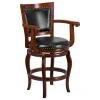 Merrick Lane 26" Cherry Counter Height Wooden Stool With Arms And Faux Leather Swivel Seat