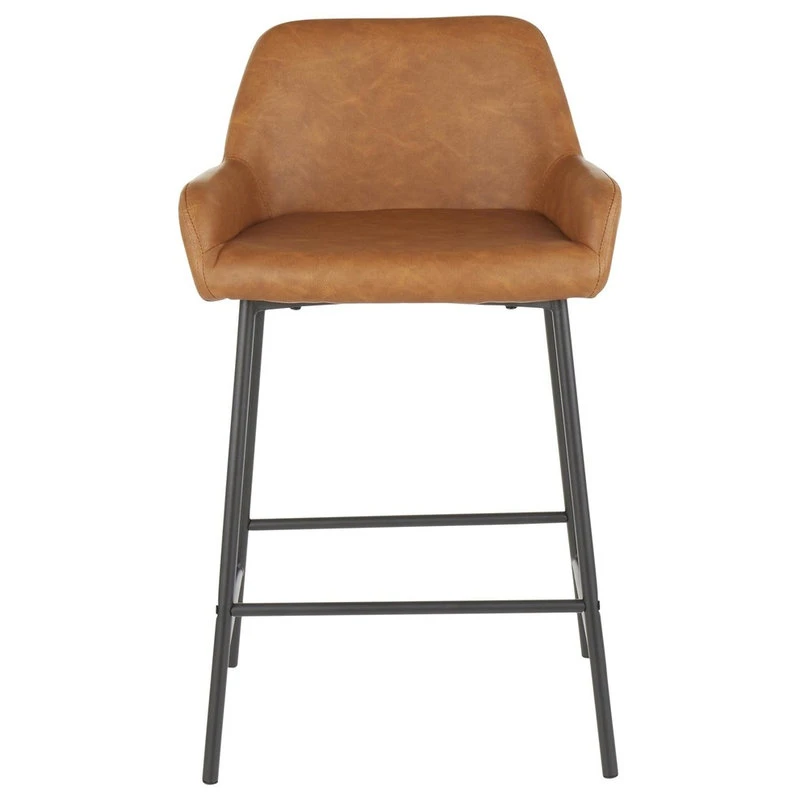 Lumisource Daniella Industrial Counter Stool In Black Metal, Camel Faux Leather, Set Of 2 3 Lumisource Daniella Industrial Counter Stool In Black Metal, Camel Faux Leather, Set Of 2 - Image 3