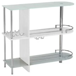 Pilaster Designs Roland Modern Pub Bistro Bar Table With Tempered Glass Shelves, White