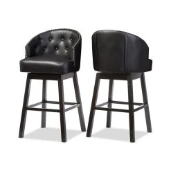 Baxton Studio Avril Faux Leather Tufted Swivel Barstool With Nail Heads Trim, Set Of 2, Black -CHAMPRO shop 3f91bb330065e48d 8590 w800 h800 b1 p0