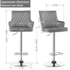 Duhome Inc 1 X Diamond Stitched Height Adjustable Velvet Bar Stool, Grey -CHAMPRO shop 3fa1808c02bc04c3 7150 w800 h800 b1 p0