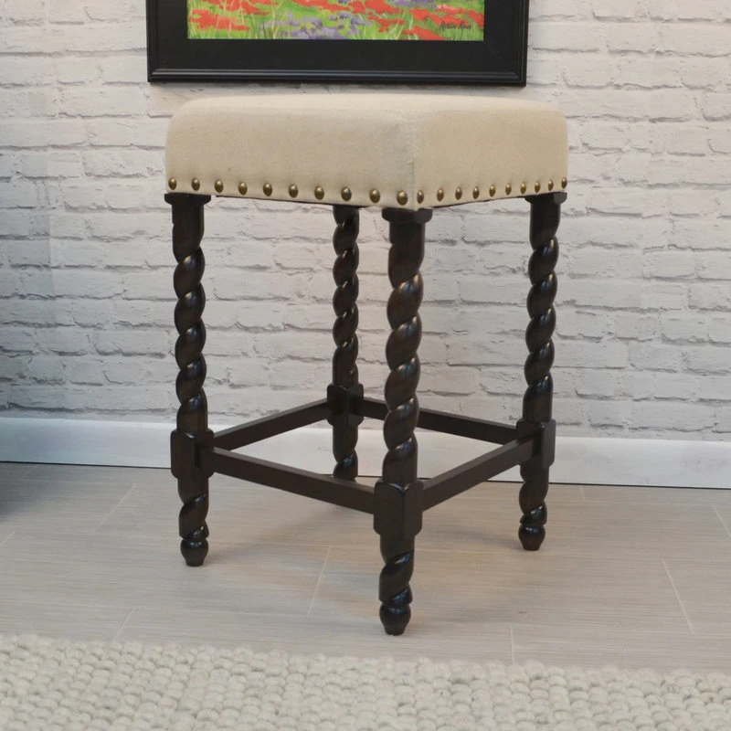 Carolina Classics Thomasville Rta Stool 24", Espresso/Linen 2 Carolina Classics Thomasville Rta Stool 24", Espresso/Linen - Image 2