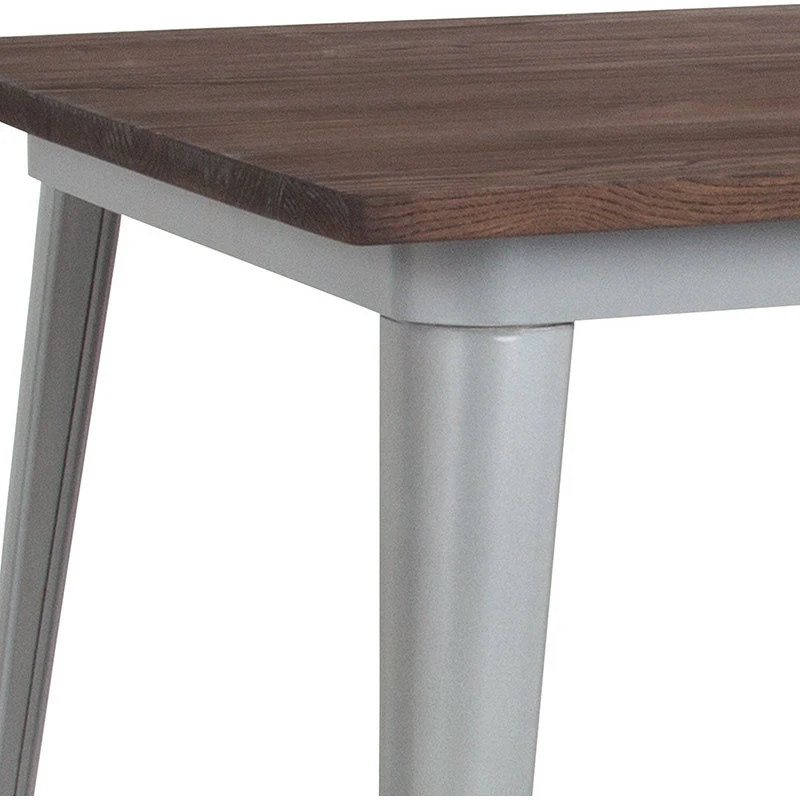 Flash Furniture 31.5" Square Silver Metal Indoor Bar Height Table With Walnut Rustic Wood Top 3 Flash Furniture 31.5" Square Silver Metal Indoor Bar Height Table With Walnut Rustic Wood Top - Image 3