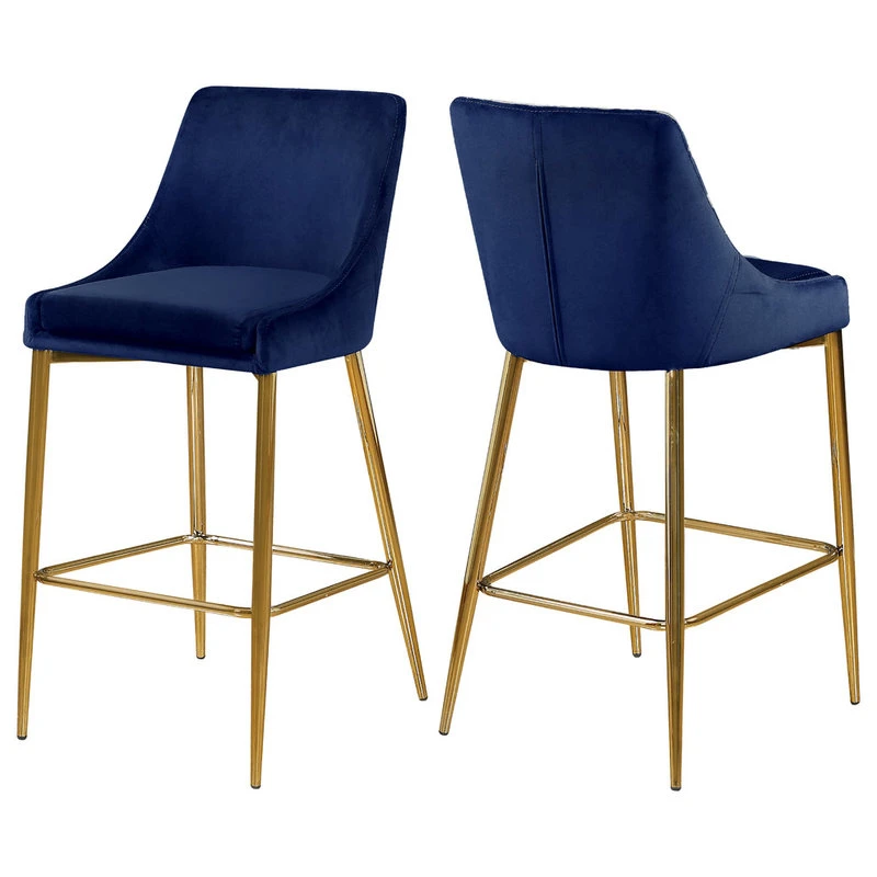 Meridian Furniture Karina Velvet Stool, Set Of 2, Navy, Gold Base 2 Meridian Furniture Karina Velvet Stool, Set Of 2, Navy, Gold Base - Image 2