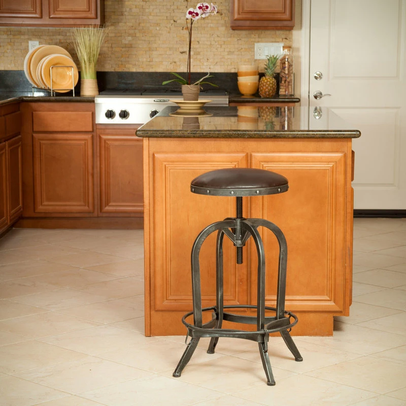 GDFStudio GDF Studio Dempsey Swivel Adjustable Bar Stool, Brown Leather 2 GDFStudio GDF Studio Dempsey Swivel Adjustable Bar Stool, Brown Leather - Image 2