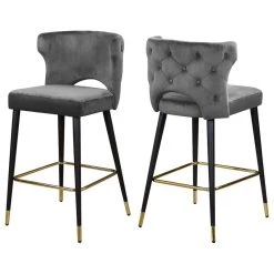 Meridian Furniture Kelly Velvet Stool, Set Of 2, Gray