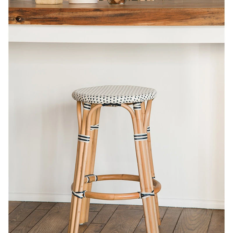 KOUBOO Bistro Backless Rattan Stool, White And Blue, Counter Stool 2 KOUBOO Bistro Backless Rattan Stool, White And Blue, Counter Stool - Image 2