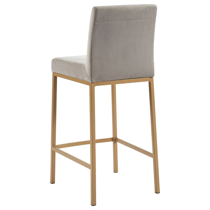 Worldwide Homefurnishings Inc. Set Of 2, 26'' Counter Stool, Velvet With Gold Metal Legs, Gray And Gold Leg 4 Worldwide Homefurnishings Inc. Set Of 2, 26'' Counter Stool, Velvet With Gold Metal Legs, Gray And Gold Leg - Image 4