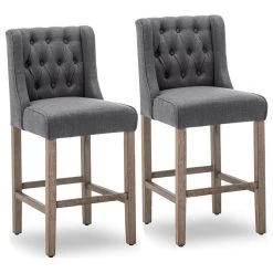 BELLEZE 40" Tufted Wingback Fabric Upholstered Barstool Dining Chair Set Of 2,G