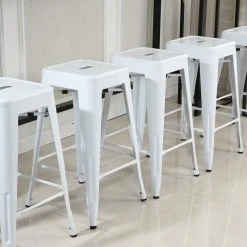 Belleze 26" Metal Stackable Vintage-Style Counter Stools , Set Of 6, White -CHAMPRO shop 5081a221090ce6b9 4789 w800 h800 b0 p0