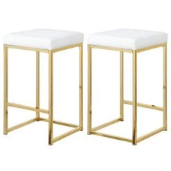 Meridian Furniture Nicola Counter Stool, Set Of 2, White Faux Leather, Gold Base