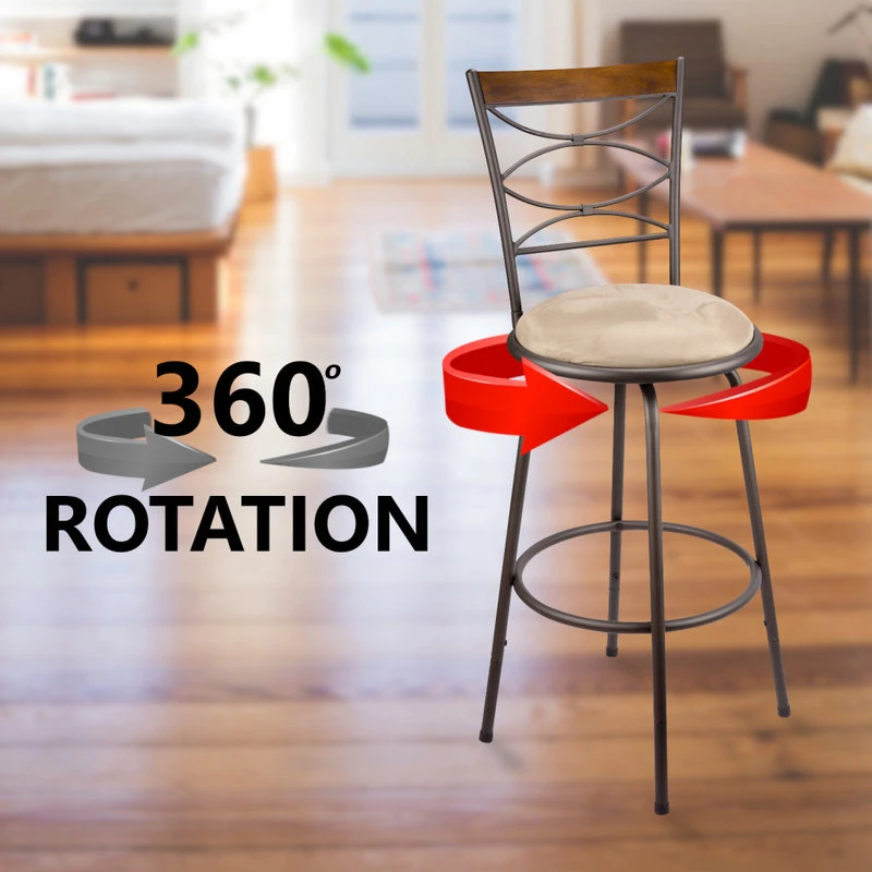 Kira Home Avery 30" Adjustable Swivel Barstool, Real Wood Accent Back, (2) 4 Kira Home Avery 30" Adjustable Swivel Barstool, Real Wood Accent Back, (2) - Image 4