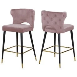 Meridian Furniture Kelly Velvet Stool, Set Of 2, Pink