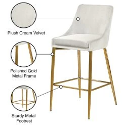 Meridian Furniture Karina Velvet Stool, Set Of 2, Cream, Gold Base -CHAMPRO shop 578129a20274150e 8219 w800 h800 b1 p0