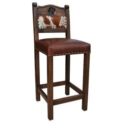 Rancho Collection Hacienda Western Stool, Cowhide, 30" Bar Height