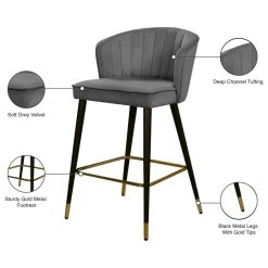 Meridian Furniture Cassie Velvet Stool, Set Of 2, Gray -CHAMPRO shop 598113a902741718 7434 w800 h800 b1 p0
