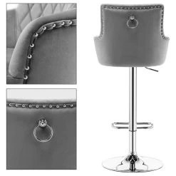 Duhome Inc 1 X Diamond Stitched Height Adjustable Velvet Bar Stool, Grey -CHAMPRO shop 59913742011b2f1f 7150 w800 h800 b1 p0