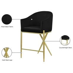 Meridian Furniture Xavier Velvet Upholstered Counter Height Stool, Black, Gold Finish -CHAMPRO shop 59d171f702741318 4615 w800 h800 b1 p0