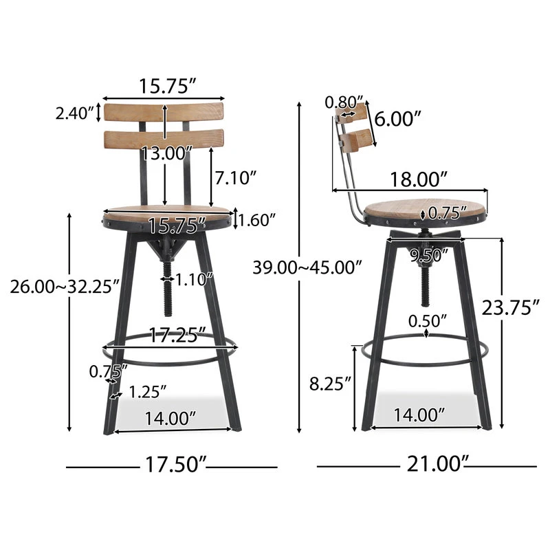 GDFStudio GDF Studio Poe Anique Finish Firwood Height Adjustable Bar Stool 3 GDFStudio GDF Studio Poe Anique Finish Firwood Height Adjustable Bar Stool - Image 3