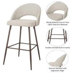 Glitzhome Pale Fabic/Leatherette Bar Stool With Tapered Metal Legs, Set Of 2, Pale Grey 14 Glitzhome Pale Fabic/Leatherette Bar Stool With Tapered Metal Legs, Set Of 2, Pale Grey -CHAMPRO shop 5dc11e1d0f5b38da 0908 w800 h800 b1 p0