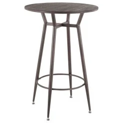 LumiSource Clara Round Bar Table, Antique Metal, Espresso Bamboo
