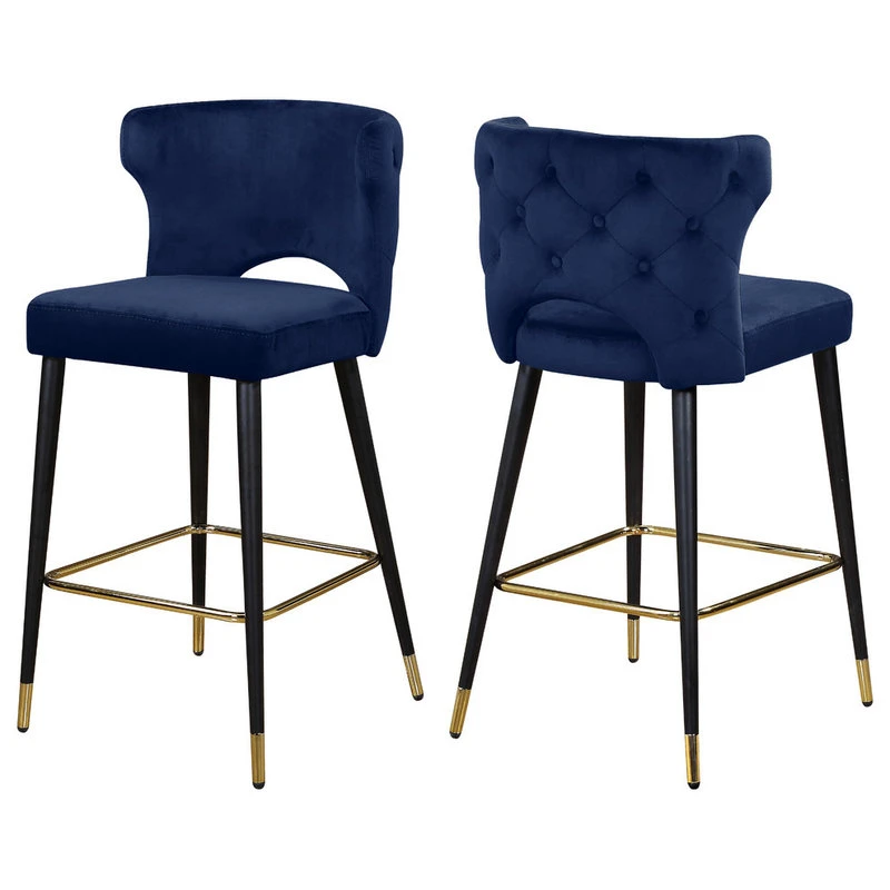 Meridian Furniture Kelly Velvet Stool, Set Of 2, Navy 1 Meridian Furniture Kelly Velvet Stool, Set Of 2, Navy