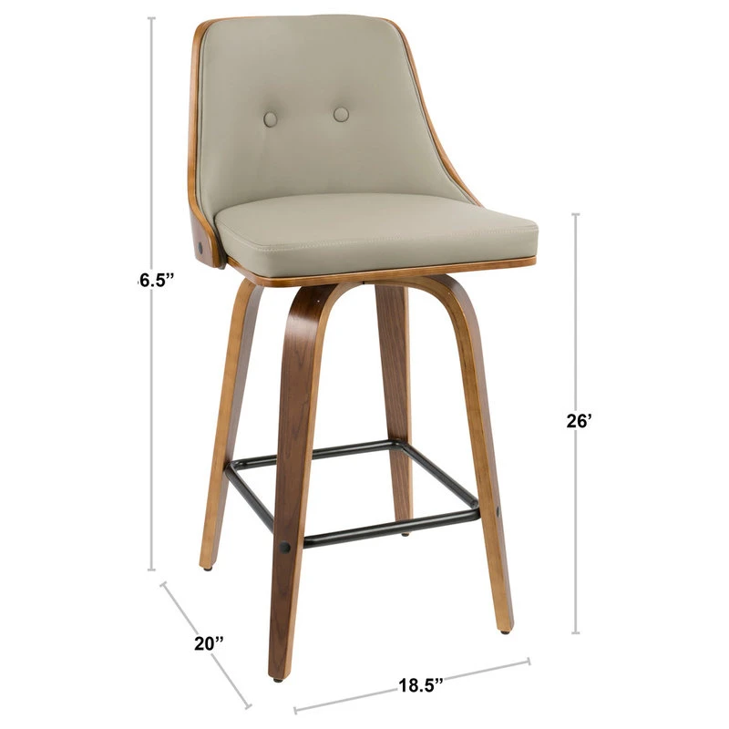 Lumisource Gianna Counter Stool, Set Of 2, Walnut Wood/White Pu/Black Metal 2 Lumisource Gianna Counter Stool, Set Of 2, Walnut Wood/White Pu/Black Metal - Image 2