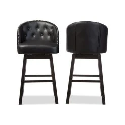 Baxton Studio Avril Faux Leather Tufted Swivel Barstool With Nail Heads Trim, Set Of 2, Black -CHAMPRO shop 6251177b0065e48c 8590 w800 h800 b1 p0