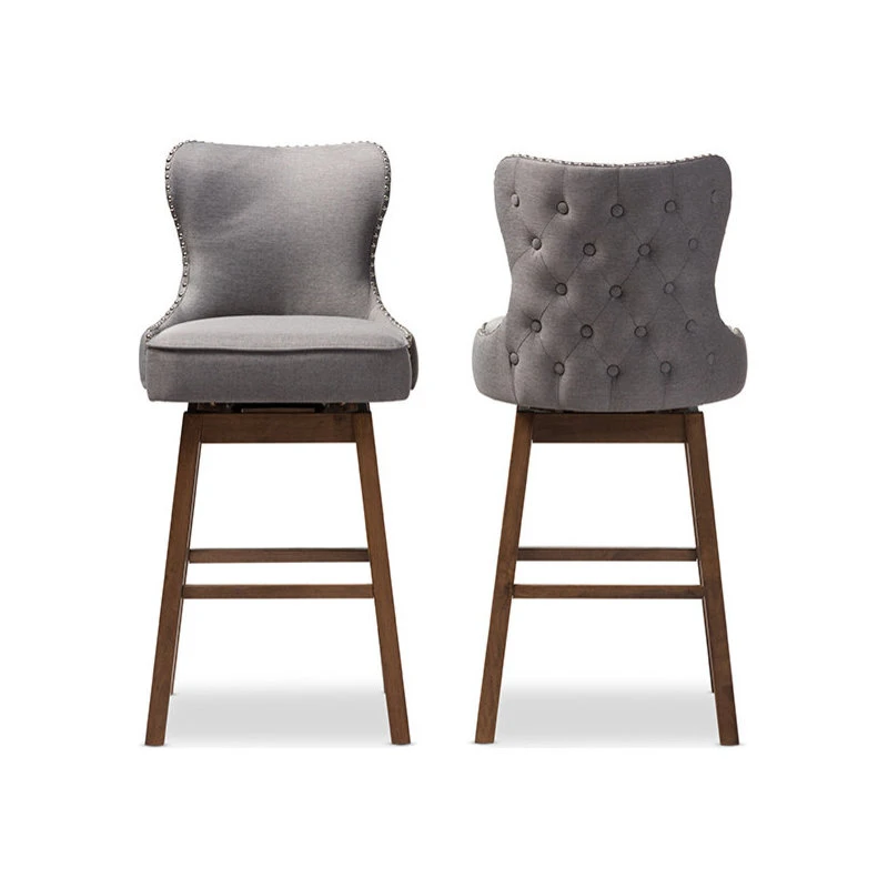 Baxton Studio Gradisca Brown Wood And Tufted Swivel Barstool, Set Of 2, Gray 3 Baxton Studio Gradisca Brown Wood And Tufted Swivel Barstool, Set Of 2, Gray - Image 3