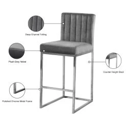 Meridian Furniture Giselle Velvet Counter Stool, Gray, Chrome Base -CHAMPRO shop 6441f62c02741444 4811 w800 h800 b1 p0