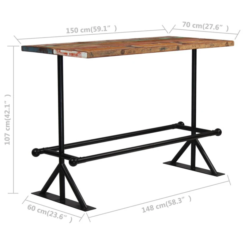Vida XL International B.V. VidaXL Bar Table Solid Reclaimed Wood Multicolor Kitchen Dining Room Table 5 Vida XL International B.V. VidaXL Bar Table Solid Reclaimed Wood Multicolor Kitchen Dining Room Table - Image 5