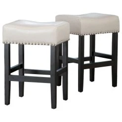 GDFStudio GDF Studio Ralph Off-White Leather Backless Counter Stool, Set Of 2