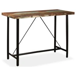 Vida XL International B.V. VidaXL Bar Table Polished 59" Steel Solid Reclaimed Wood Bistro Pub Dining