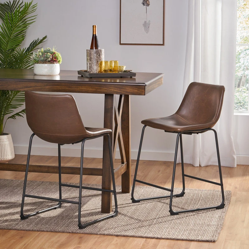 GDFStudio GDF Studio Idash Vintage Brown Faux Leather Counter Stools, Set Of 2 2 GDFStudio GDF Studio Idash Vintage Brown Faux Leather Counter Stools, Set Of 2 - Image 2