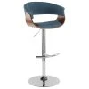 LumiSource Vintage Mod Adj. Barstool With Swivel, Walnut And Blue