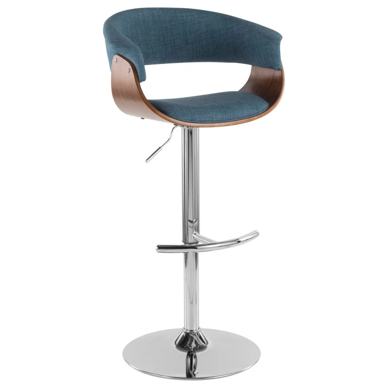 LumiSource Vintage Mod Adj. Barstool With Swivel, Walnut And Blue 1 LumiSource Vintage Mod Adj. Barstool With Swivel, Walnut And Blue