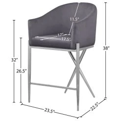 Meridian Furniture Xavier Velvet Upholstered Counter Height Stool, Gray, Chrome Finish -CHAMPRO shop 68913b76027419f7 6246 w800 h800 b1 p0
