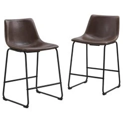 Walker Edison 24" Industrial Faux Leather Counter Stools, Brown