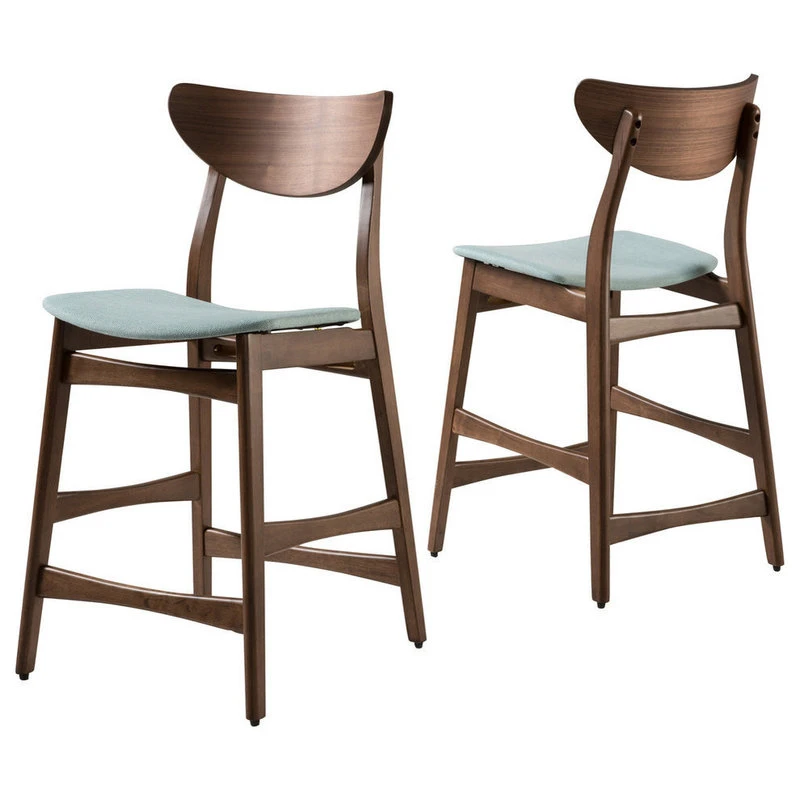 GDFStudio GDF Studio Molle Mid-Century Design Counter Stools, Mint/Walnut, Set Of 2 2 GDFStudio GDF Studio Molle Mid-Century Design Counter Stools, Mint/Walnut, Set Of 2 - Image 2