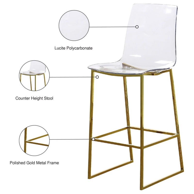 Meridian Furniture Lumen Gold Metal/Acrylic Stool, Gold Base 6 Meridian Furniture Lumen Gold Metal/Acrylic Stool, Gold Base - Image 6