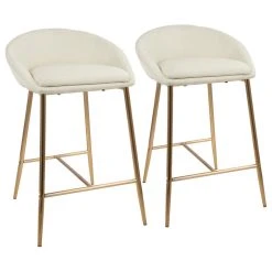 LumiSource Matisse 26" Counter Stool With Gold Frame And Cream, Set Of 2, Gold