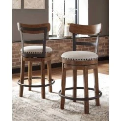 Ashley Furniture Industries Valebeck Brown Upholstered Counter Height Swivel Barstool
