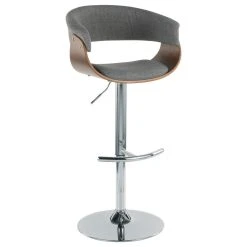 LumiSource Vintage Mod Adj. Barstool With Swivel, Walnut And Light Gray