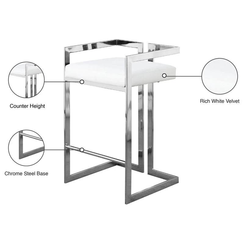 Meridian Furniture Ezra Counter Stool, Set Of 2, White Faux Leather, Chrome Base 7 Meridian Furniture Ezra Counter Stool, Set Of 2, White Faux Leather, Chrome Base - Image 7